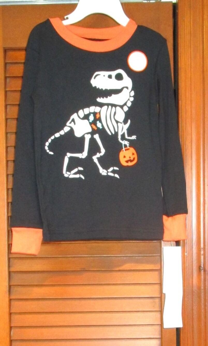 Unisex Kids Carter's Halloween Dino Skeleton Long Sleeve Tee Black & Orange 3T